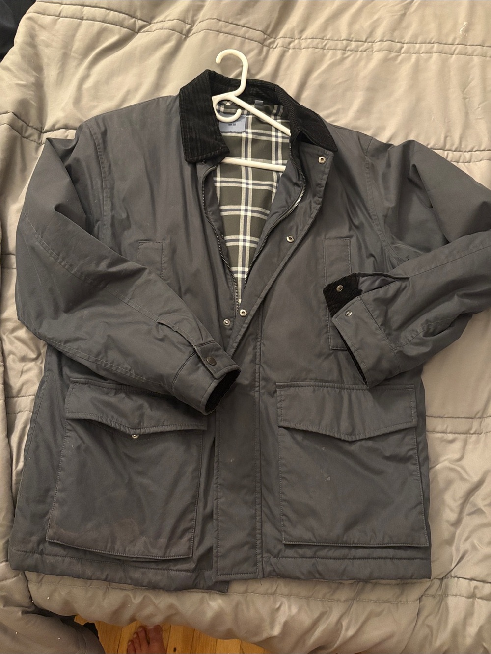 Uniqlo Gray Field Jacket with Black Corduroy Collar